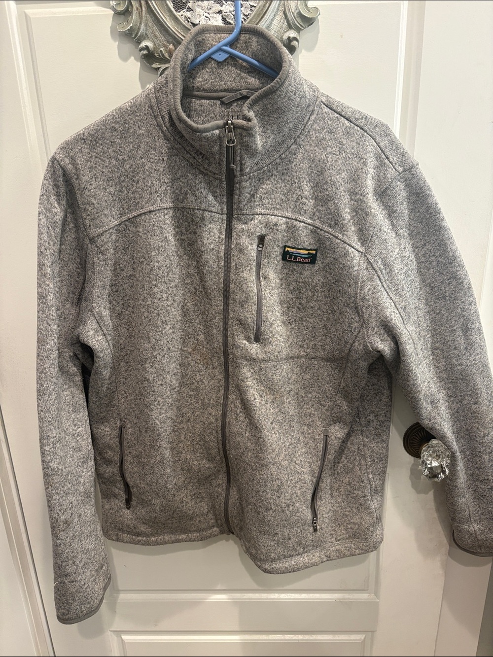 L.L. Bean Light Gray Fleece Full-Zip Jacket